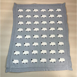 Knit Baby Blanket All Over White Sheep Design Farmhouse Lovey Throw 39 x 32 Gray